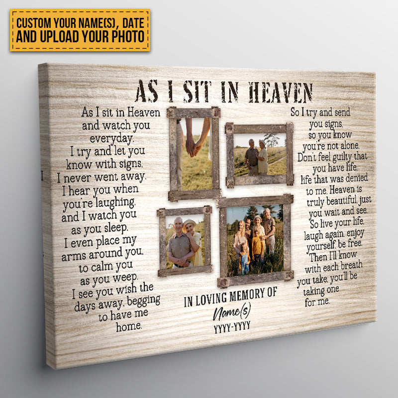Personalized 'As I Sit In Heaven' Photo Memorial For Loved One Canvas Gift for Loss