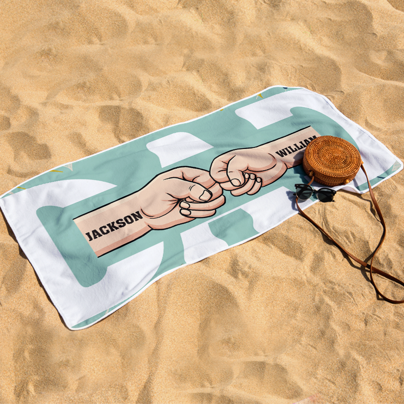 Personalized "Coolest DAD On The Beach" Fist Bump Beach Towel Gift.