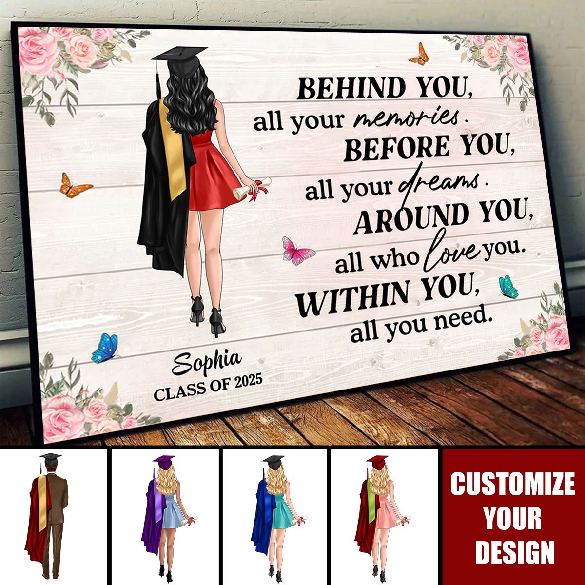 Personalized Graduation Canvas: 'Behind You, All Your Memories, All Your Dreams'