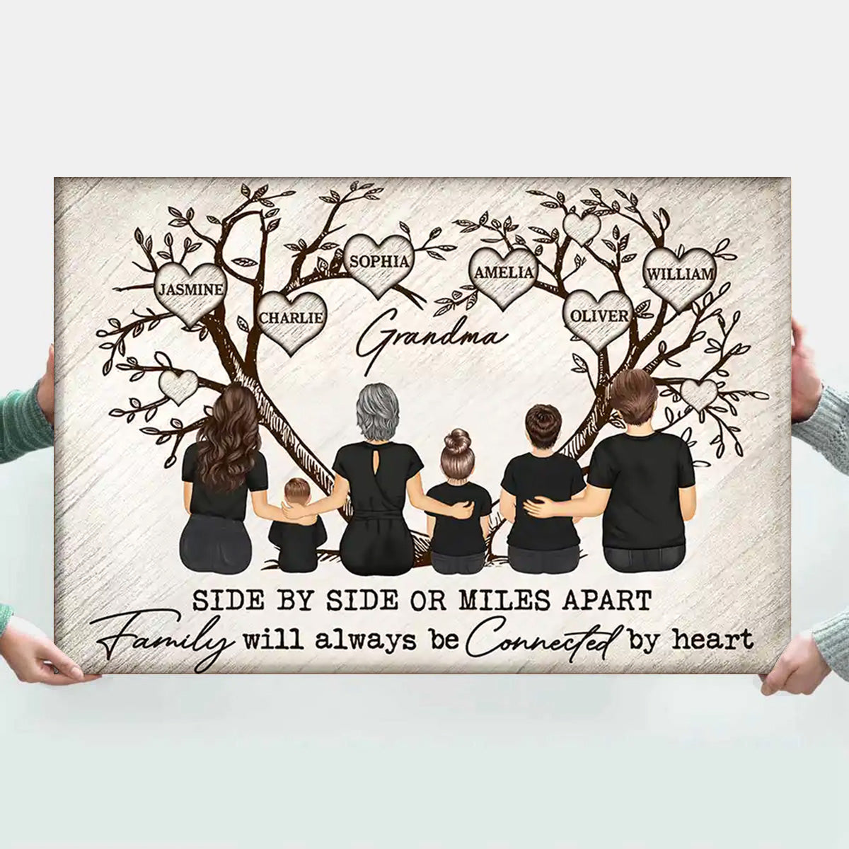 Personalized Family Tree Canvas - Connected By Heart Gift for Grandma, Mom
