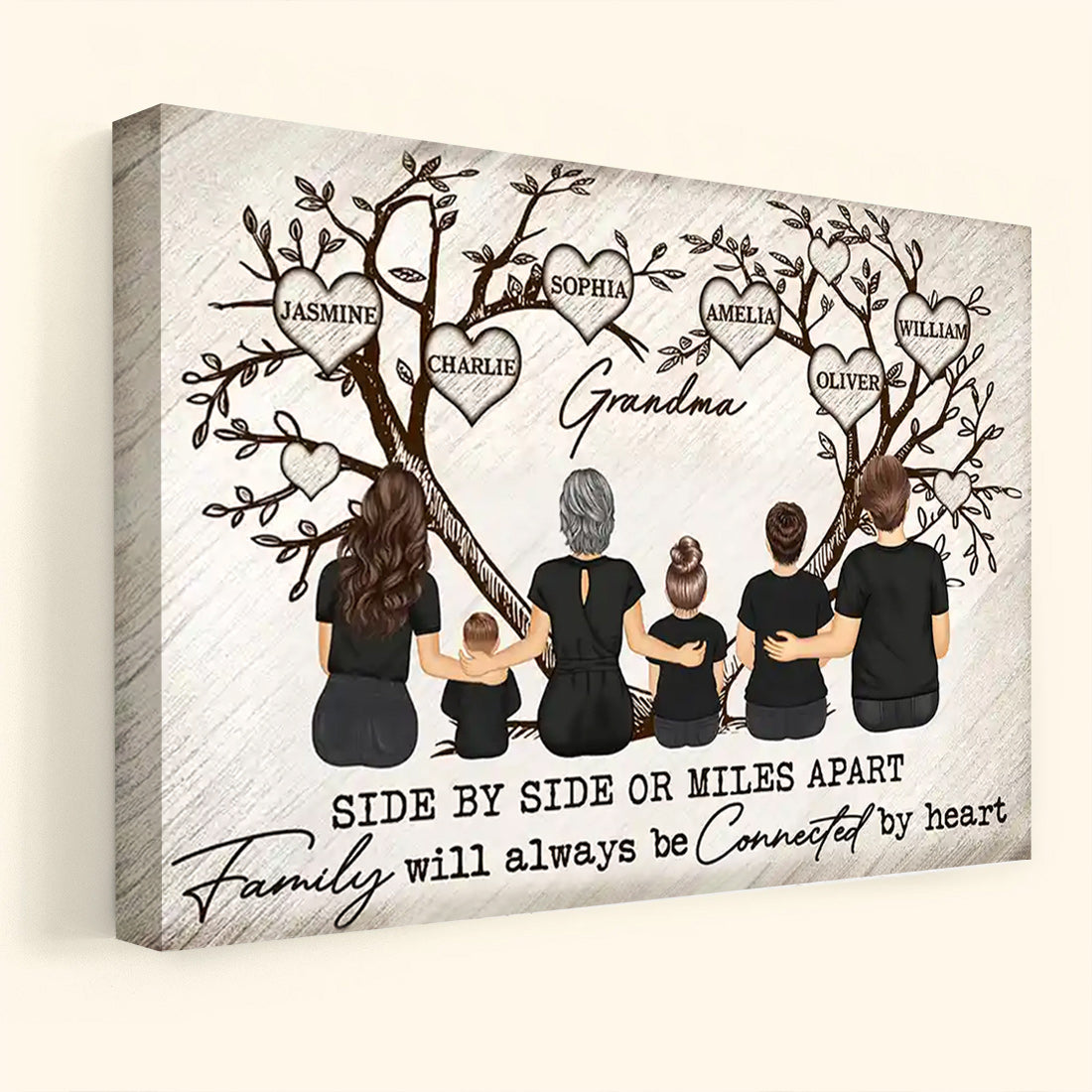 Personalized Family Tree Canvas - Connected By Heart Gift for Grandma, Mom