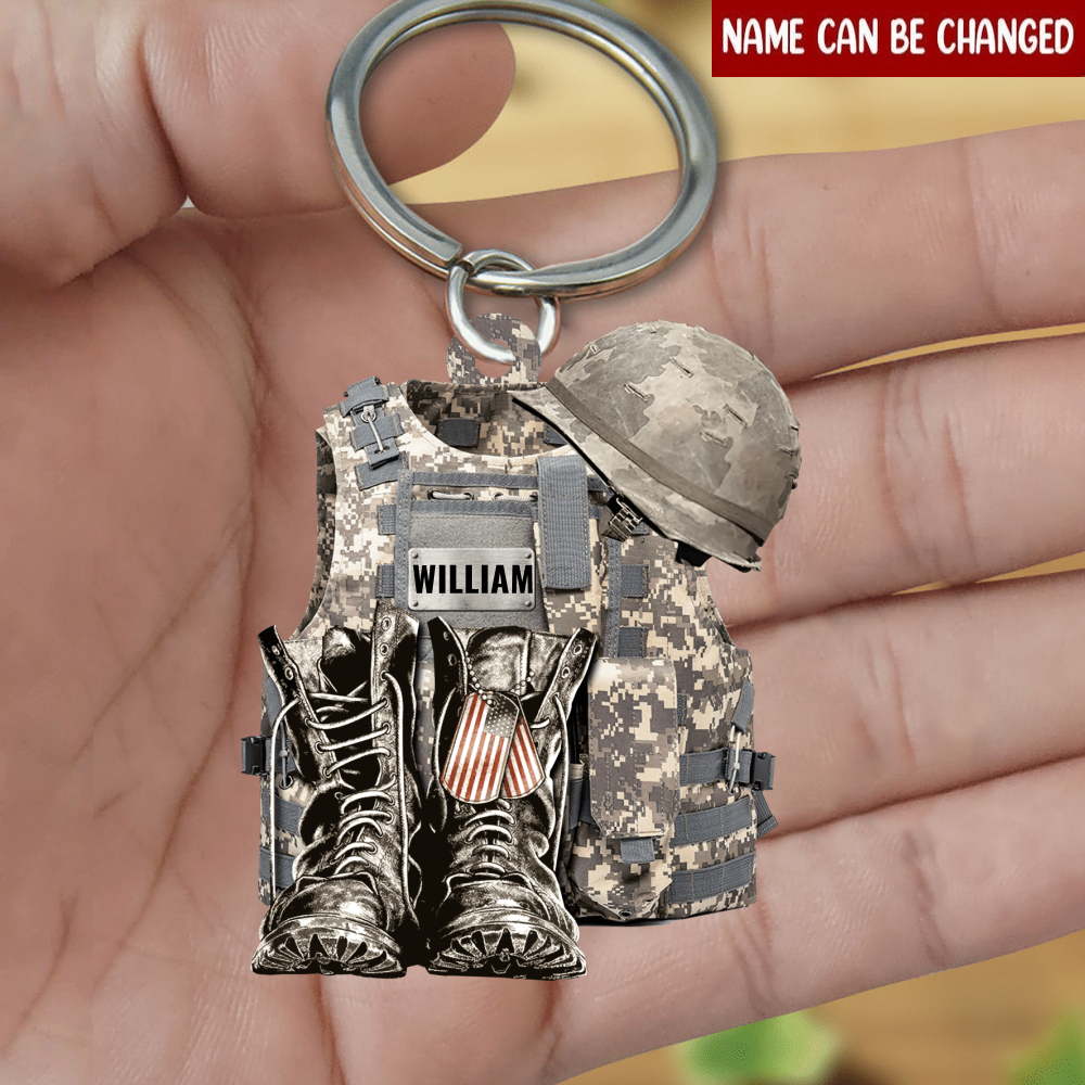 Personalized Military Vest, Boots & Helmet Keychain - Custom Army Gift