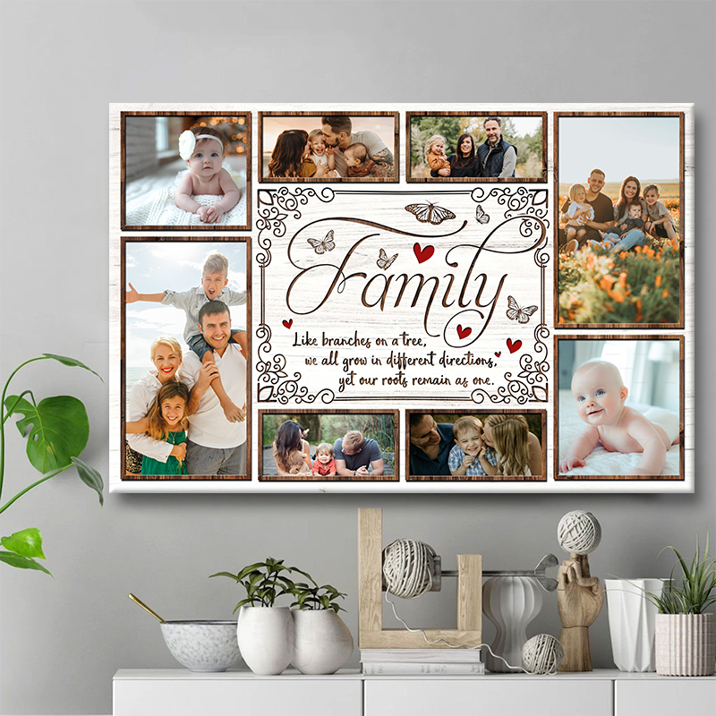 Custom Family Photo Tree Canvas - 'Our Roots Remain As One' Sentimental Gift