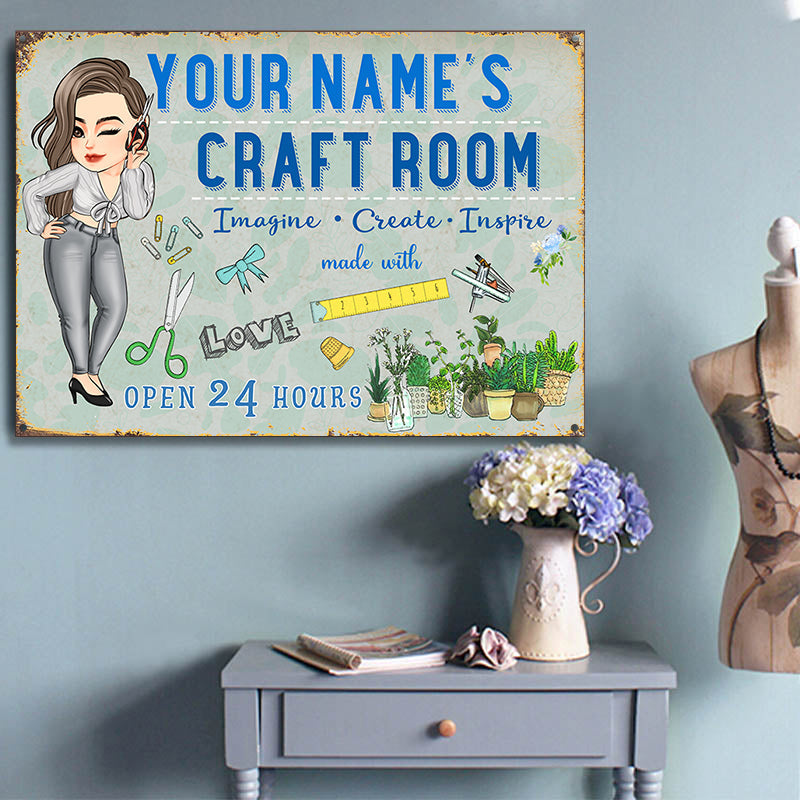 Personalized Craft Room Metal Sign - Imagine, Create, Inspire for Sewing Lovers