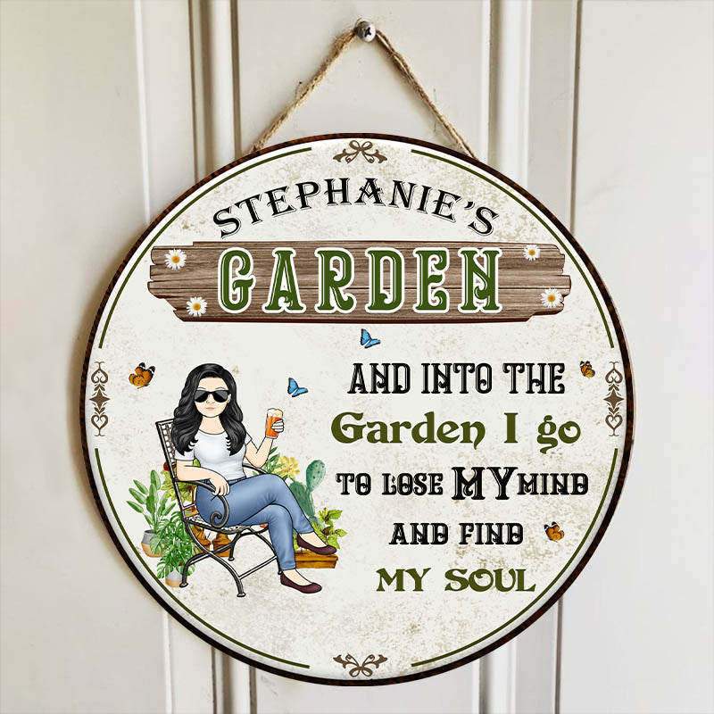 Custom Garden Sign: "Into The Garden I Go" Personalized Wood Art for Gardeners