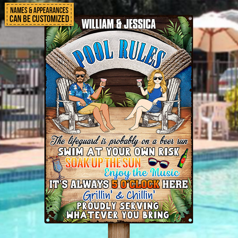 Personalized "Soak Up The Sun" Pool Rules Metal Sign for Couples