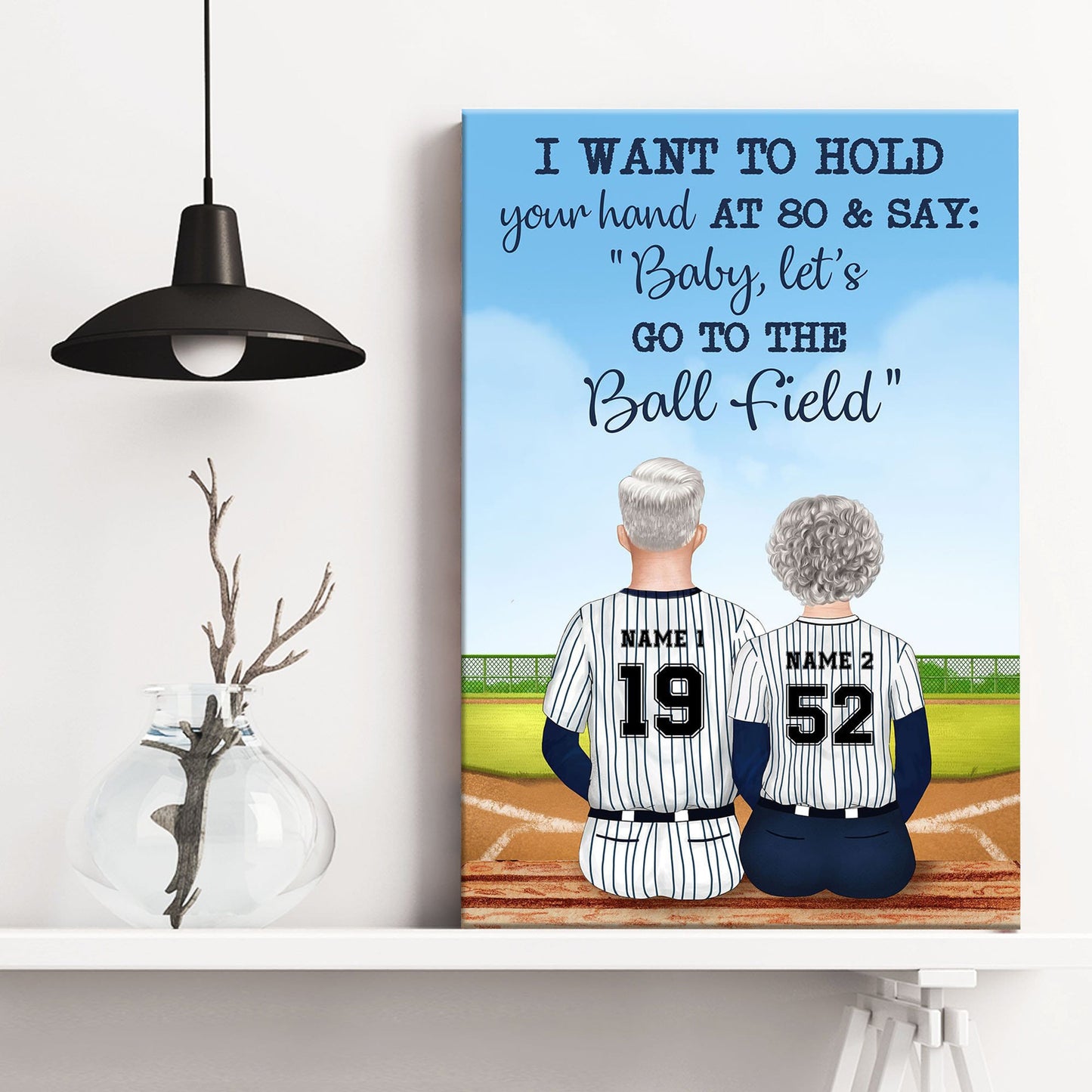 Personalized Couple's Canvas: 'At 80, Let's Go To The Ball Field' Gift