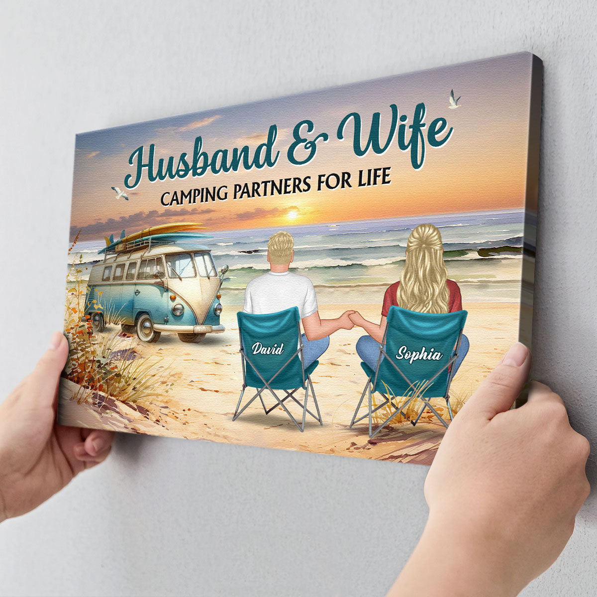 Custom Personalized Camping Couple Canvas Art: "Husband & Wife Camping Partners"