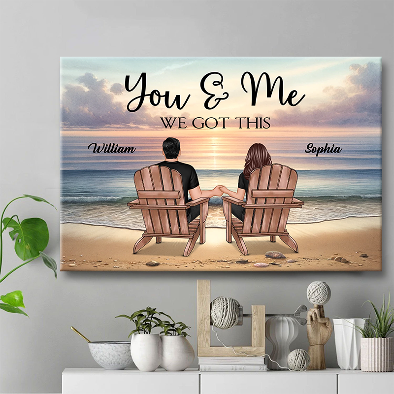 Personalized 'You & Me We Got This' Beach Couple Canvas Wall Art