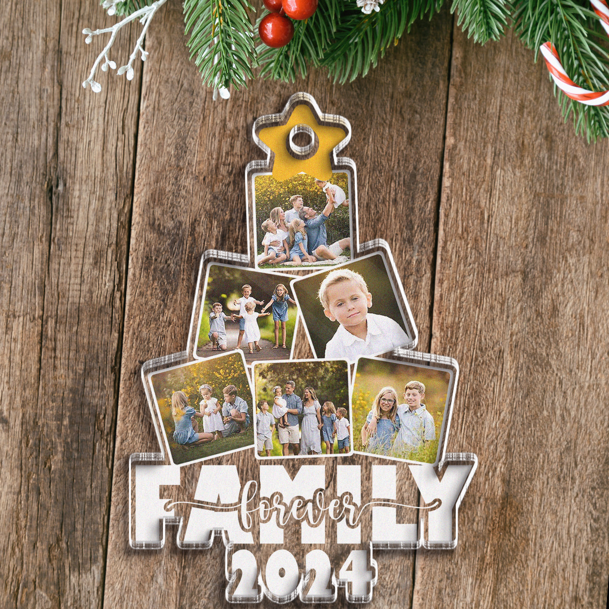 Custom Photo Family & Friends Ornament - 'FAMILY Forever 2024' Christmas Gift