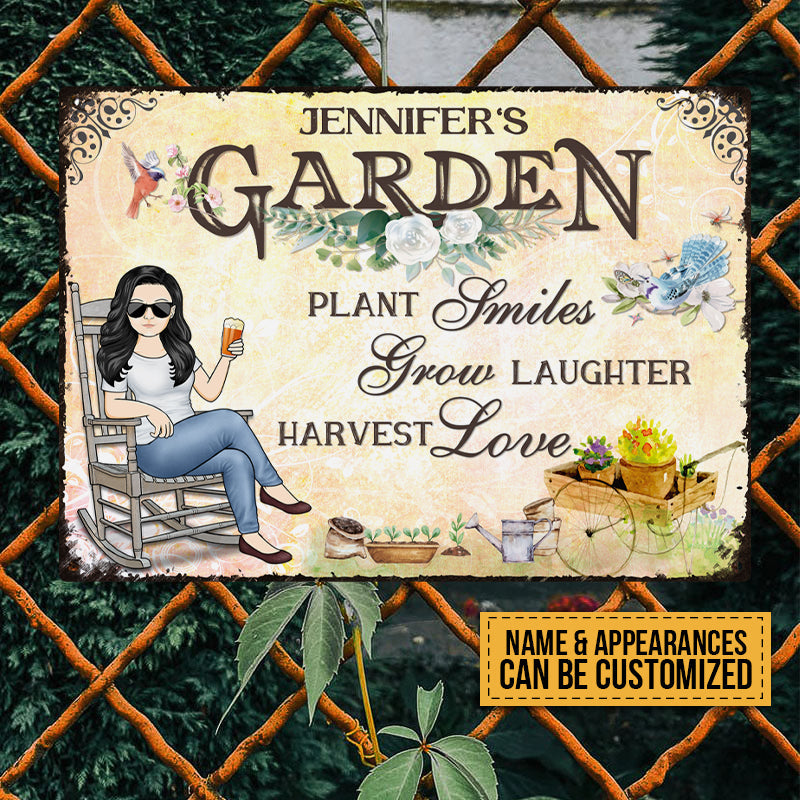 Plant Smiles Grow Laughter Harvest Love - Personalized Custom Classic Garden Metal Signs