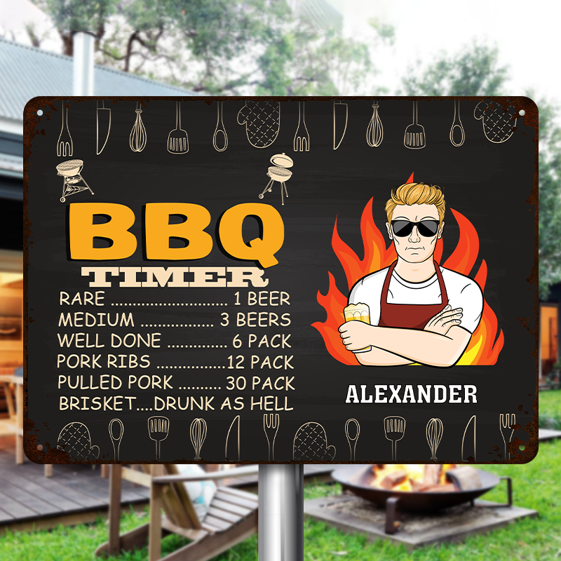 Custom BBQ Timer Metal Sign: Funny Gift for Dads & Grill Masters