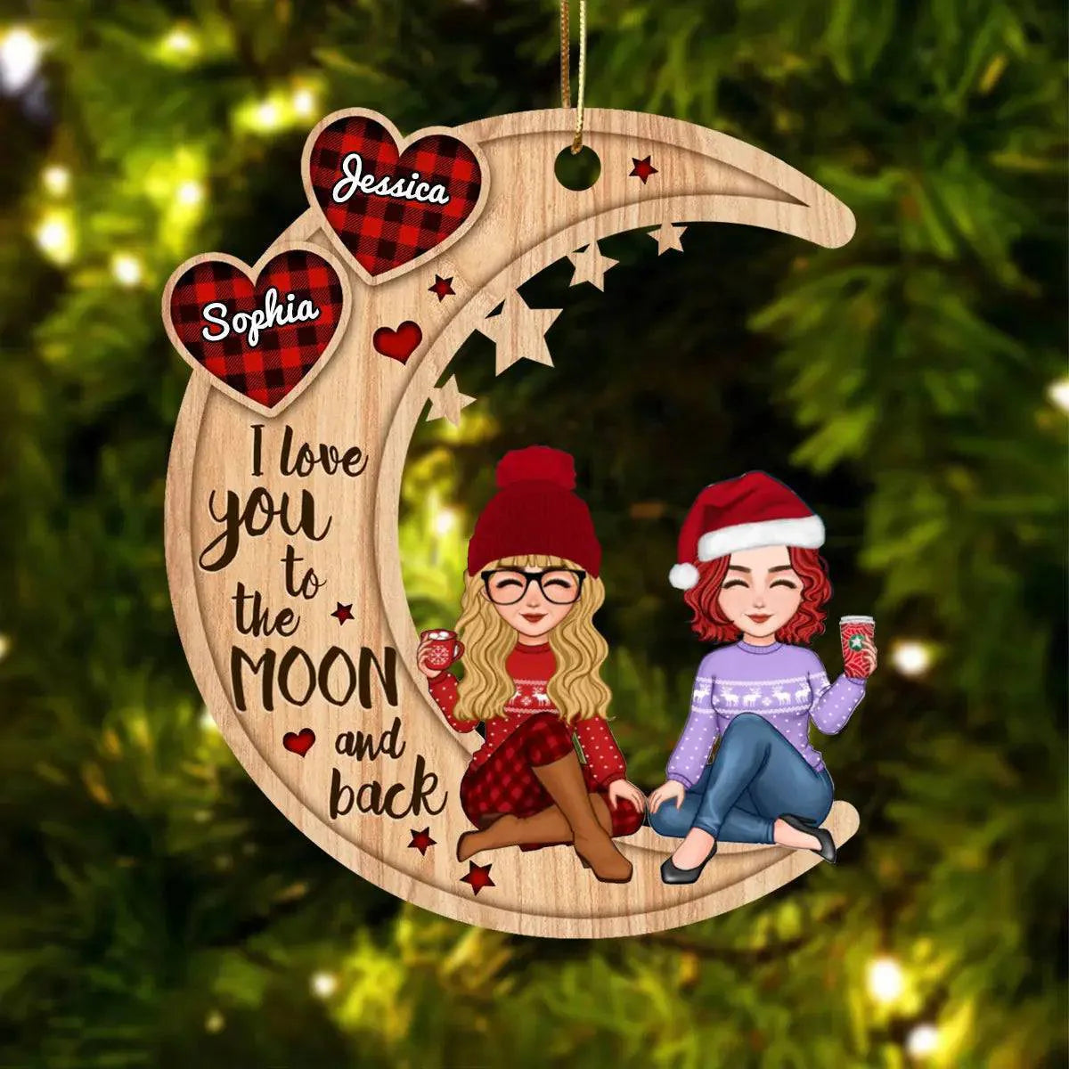 Heartfelt 'I Love You to the Moon & Back' Personalized Sister & Best Friend Wooden Ornament