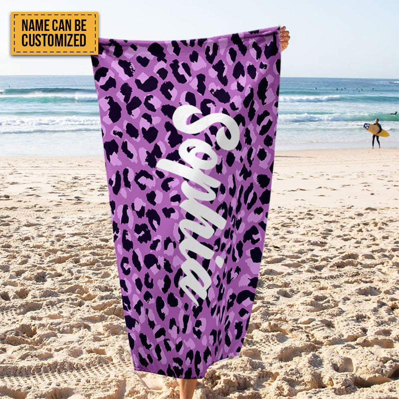 Personalized Blue Leopard Beach Towel - Custom Name Summer Accessory