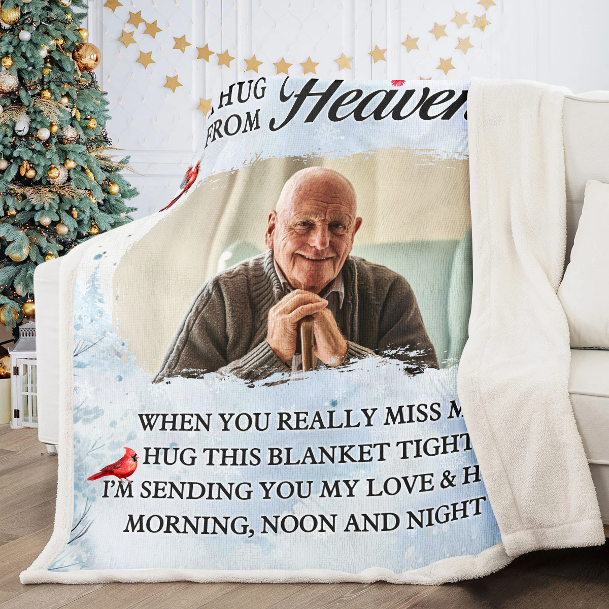 Personalized Photo Blanket: 'A Hug From Heaven' Memorial For Loved One Gift for Loved Ones