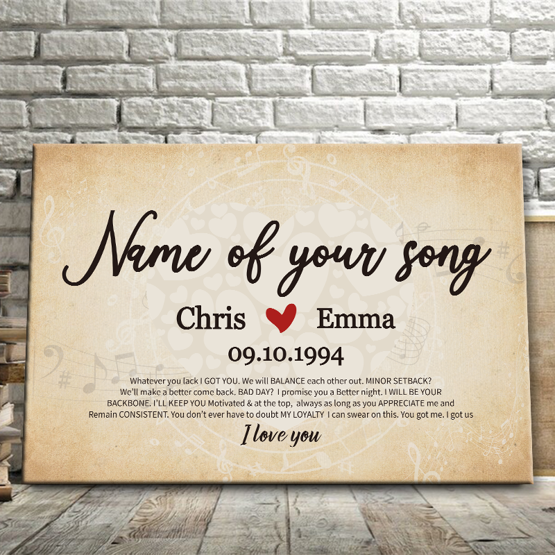 Personalized 'Whatever You Lack I Got You' Song Art Canvas for Couples