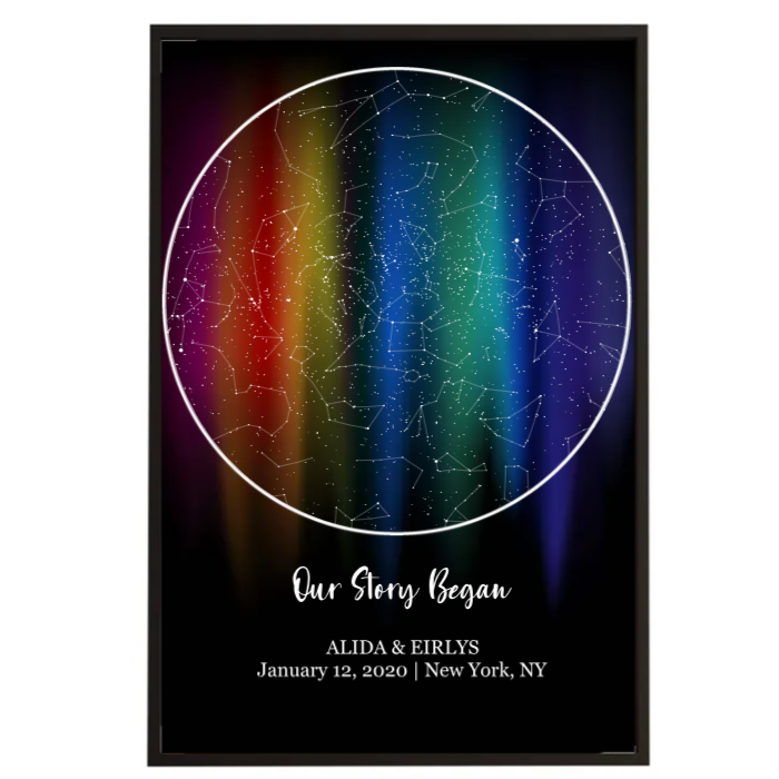 Custom "Our Story Began" Rainbow Star Map Canvas - Personalized Couples Gift