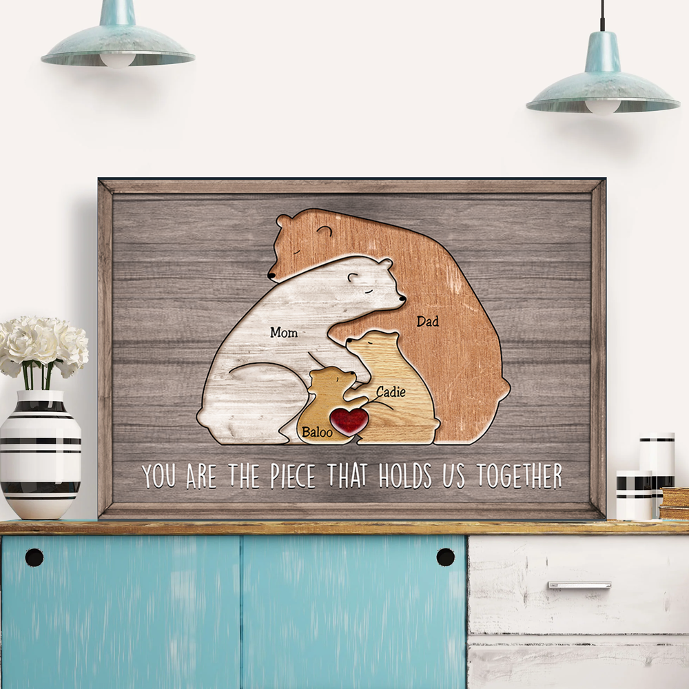 Personalized Bear Family Canvas: Custom 'Holds Us Together' Mom Gift