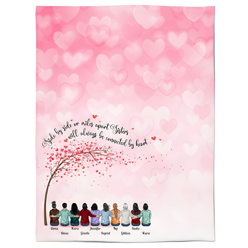 Personalized Sister Blanket: 'Connected by Heart' Custom Gift for Her