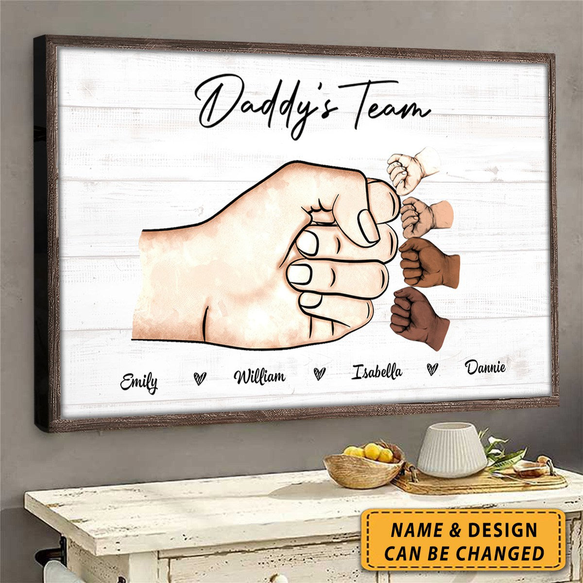 Daddy Or Mother & Kids, Together We're A Team - Personalized Horizontal Canvas / Poster