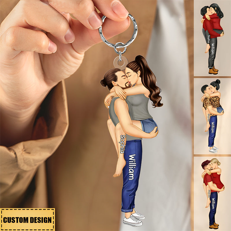 Personalized Kissing Couple Keychain - Romantic Custom Gift for Lovers