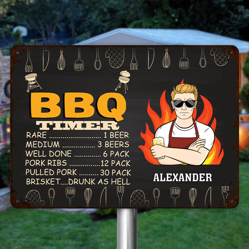 Custom BBQ Timer Metal Sign: Funny Gift for Dads & Grill Masters