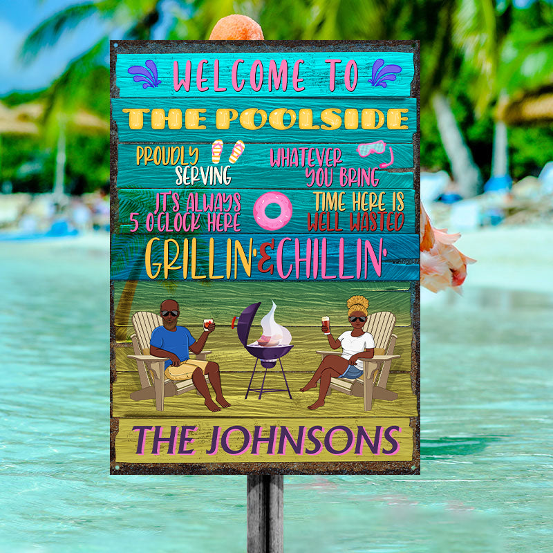 Personalized 'Grillin' & Chillin'' Metal Sign - Custom Dock & Patio Decor