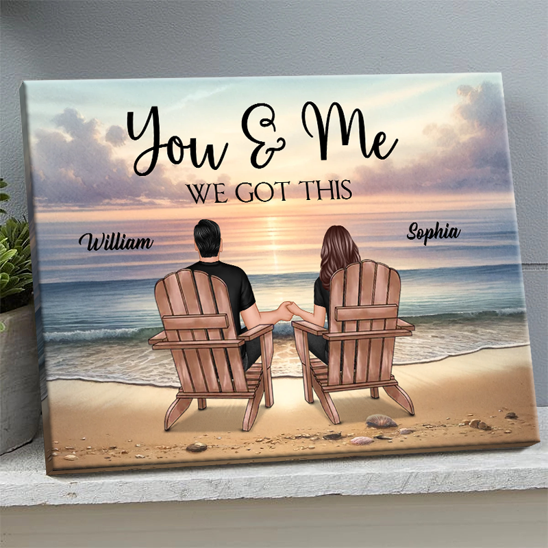 Personalized 'You & Me We Got This' Beach Couple Canvas Wall Art