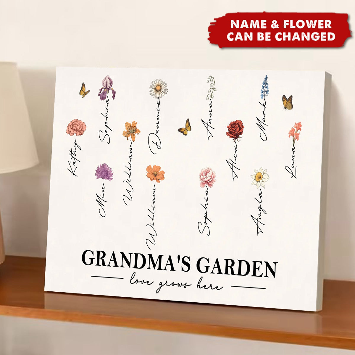 Personalized 'Love Grows Here' Grandparents' Garden Birth Month Canvas