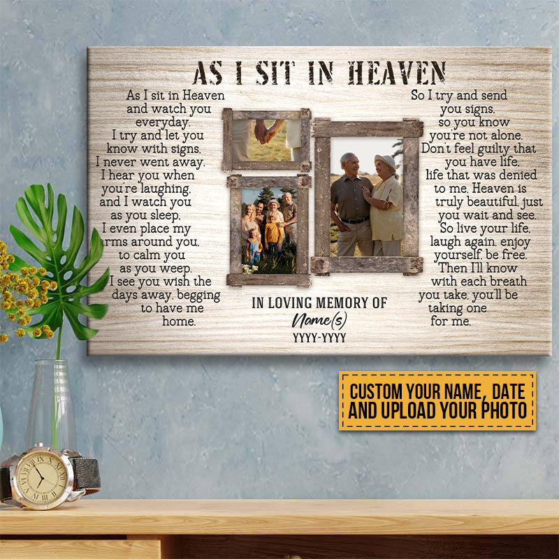 Personalized 'As I Sit In Heaven' Photo Memorial For Loved One Canvas Gift for Loss