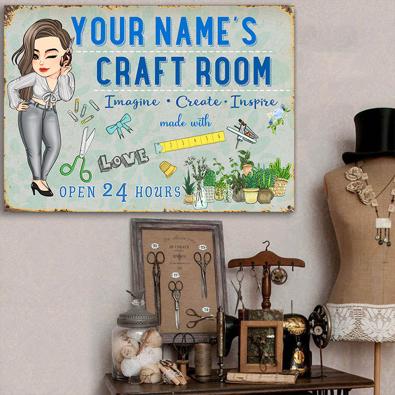 Personalized Craft Room Metal Sign - Imagine, Create, Inspire for Sewing Lovers
