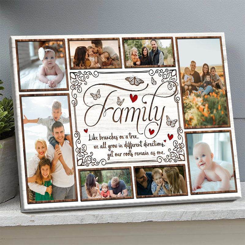 Custom Family Photo Tree Canvas - 'Our Roots Remain As One' Sentimental Gift