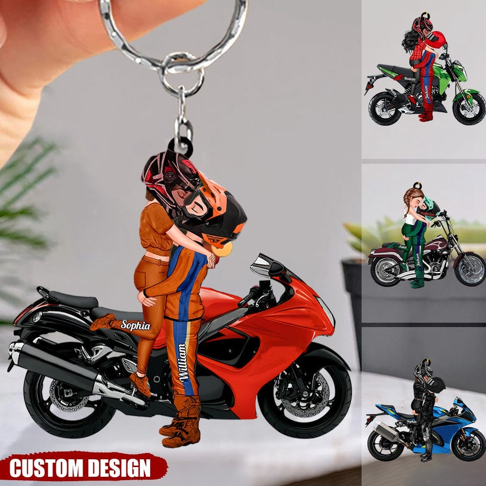 Heartfelt Personalized Motorcycle Couple Keychain - Unique Gift for Lovers