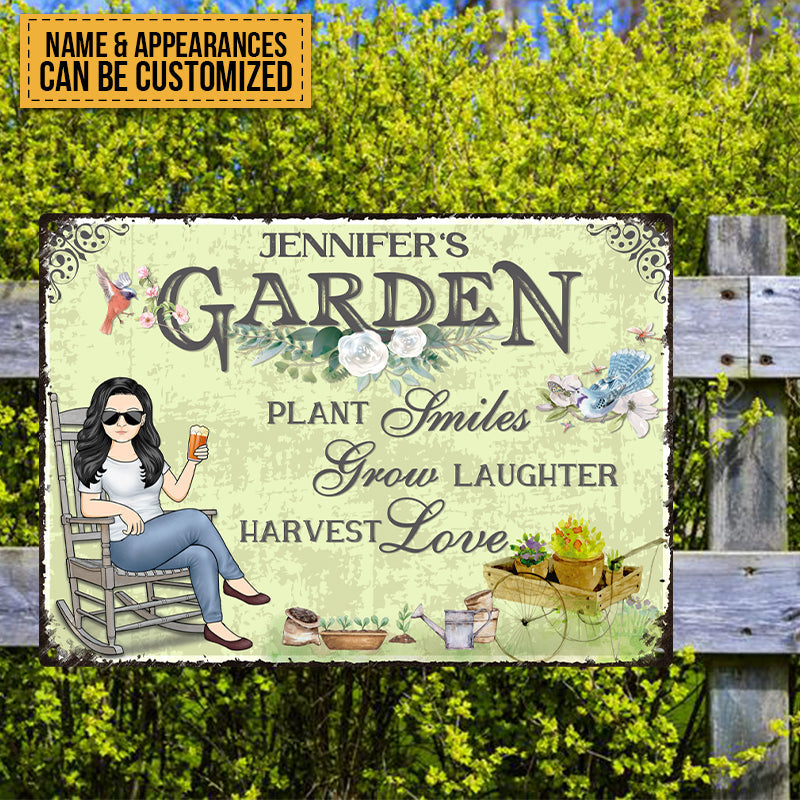 Plant Smiles Grow Laughter Harvest Love - Personalized Custom Classic Garden Metal Signs
