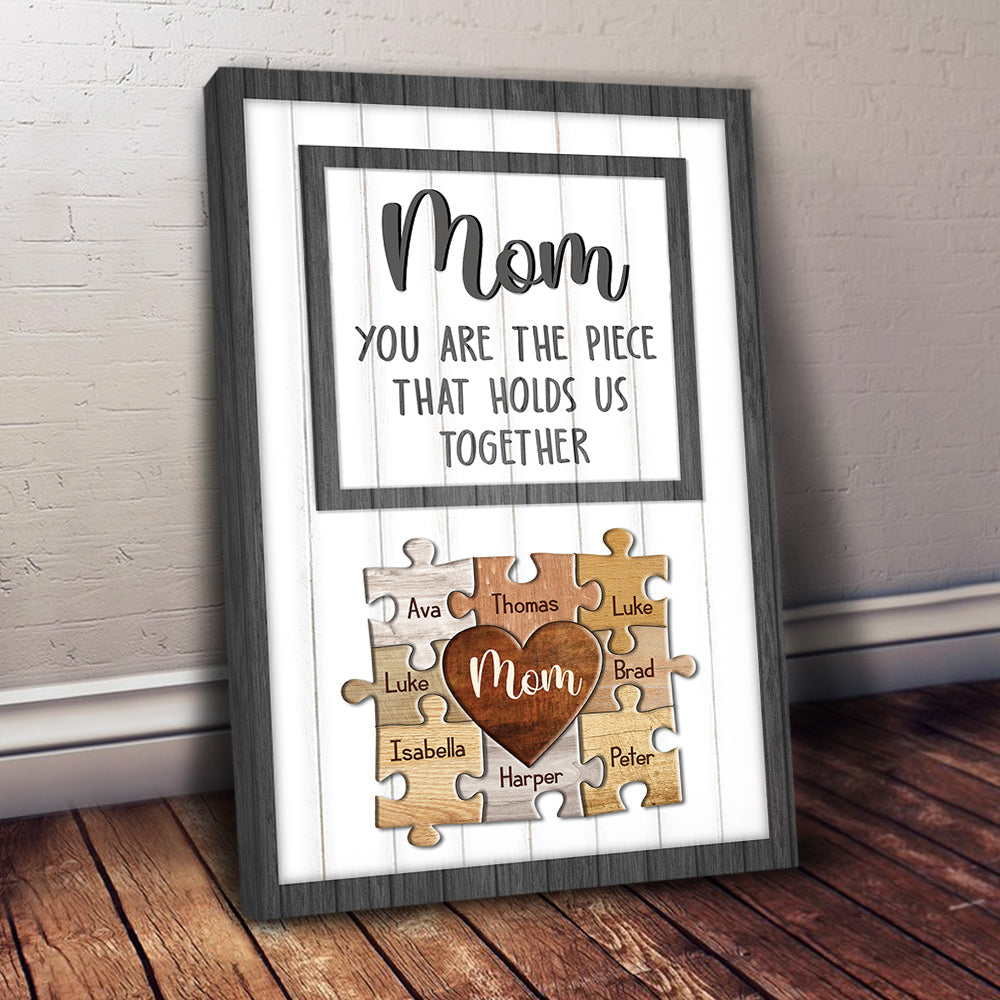 Personalized Mom Puzzle Canvas Art - "You're The Piece That Holds Us Together"