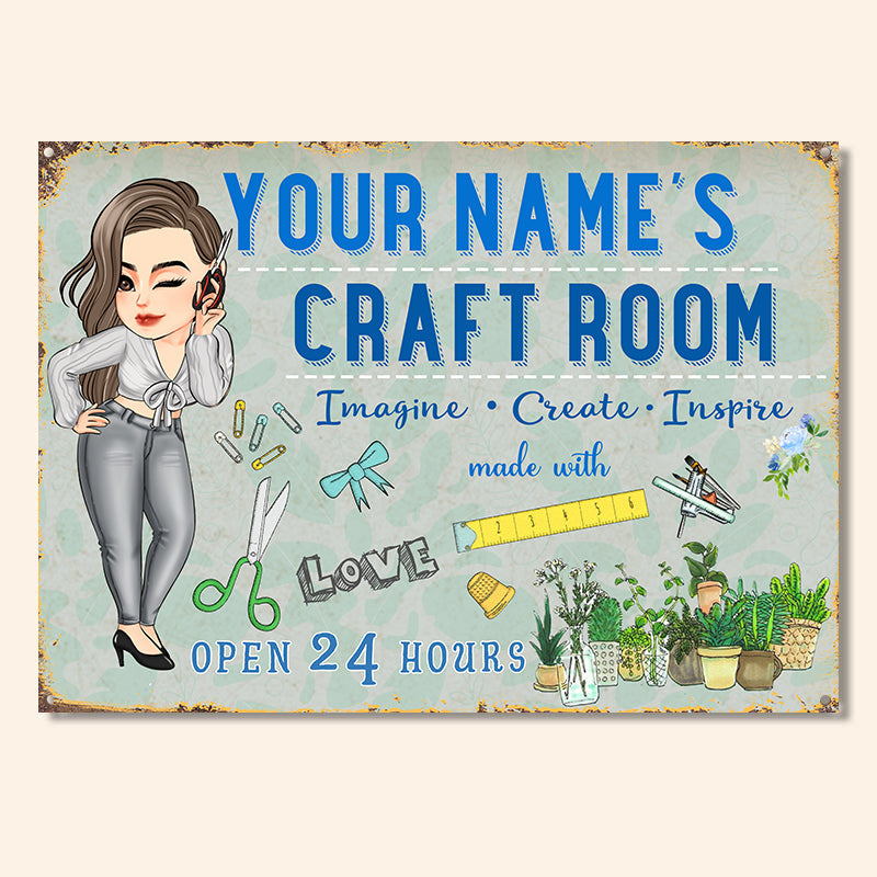 Personalized Craft Room Metal Sign - Imagine, Create, Inspire for Sewing Lovers