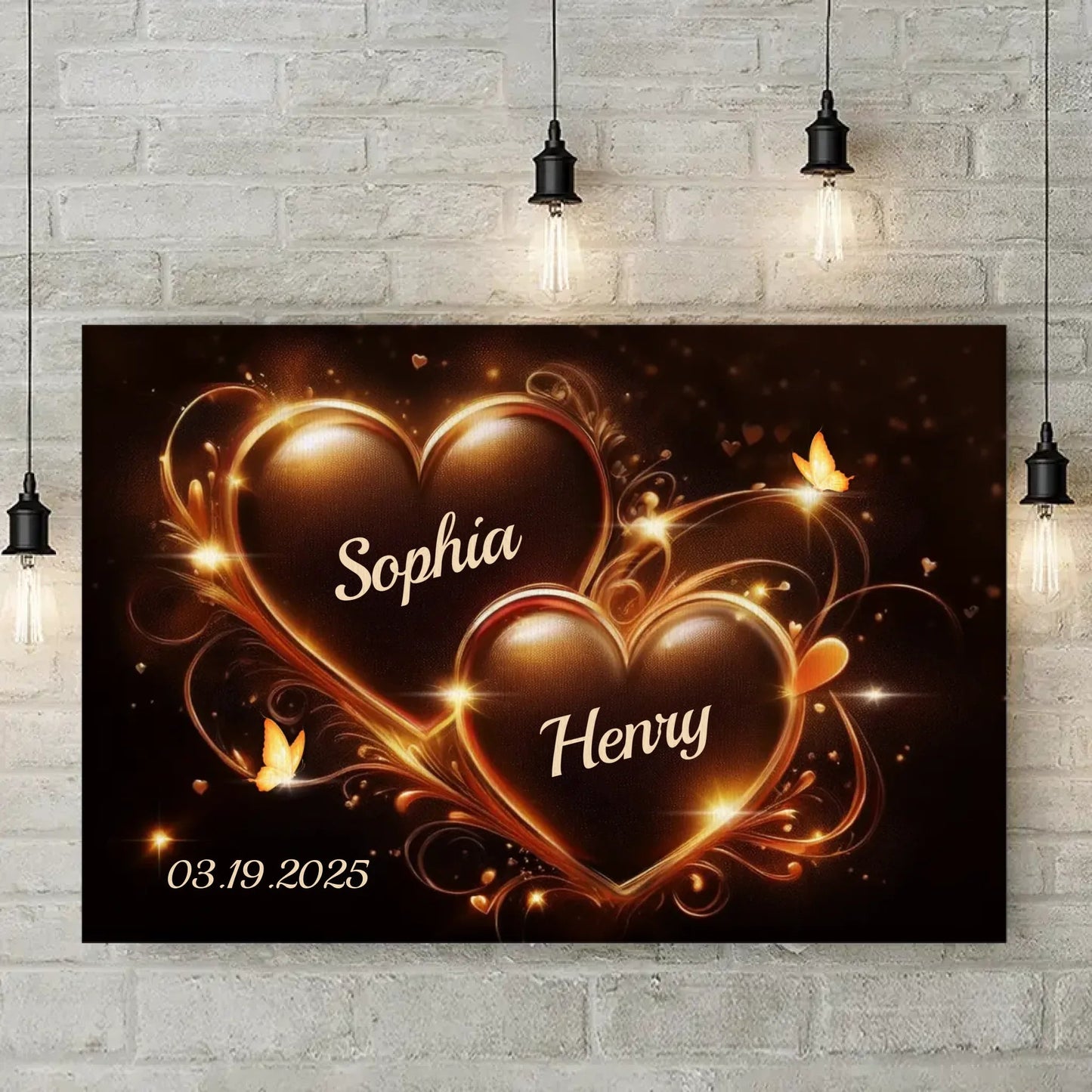 Heartfelt Personalized Canvas for Couples: 'Two Hearts Beat As One'