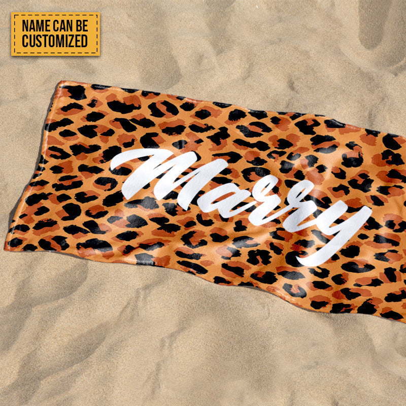 Personalized Blue Leopard Beach Towel - Custom Name Summer Accessory