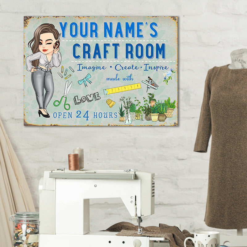 Personalized Craft Room Metal Sign - Imagine, Create, Inspire for Sewing Lovers