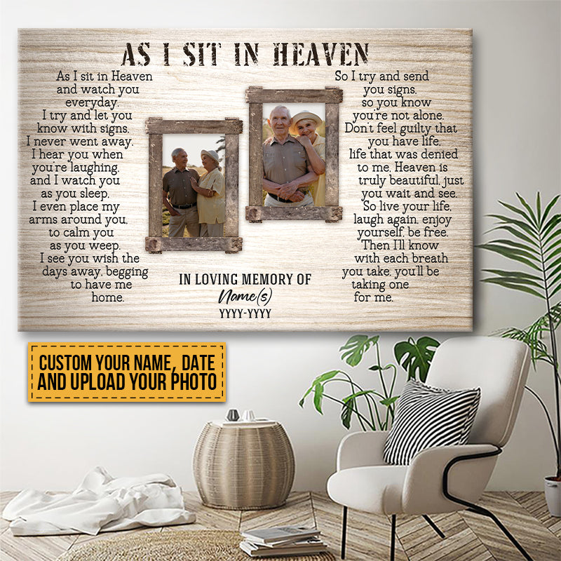 Personalized 'As I Sit In Heaven' Photo Memorial For Loved One Canvas Gift for Loss