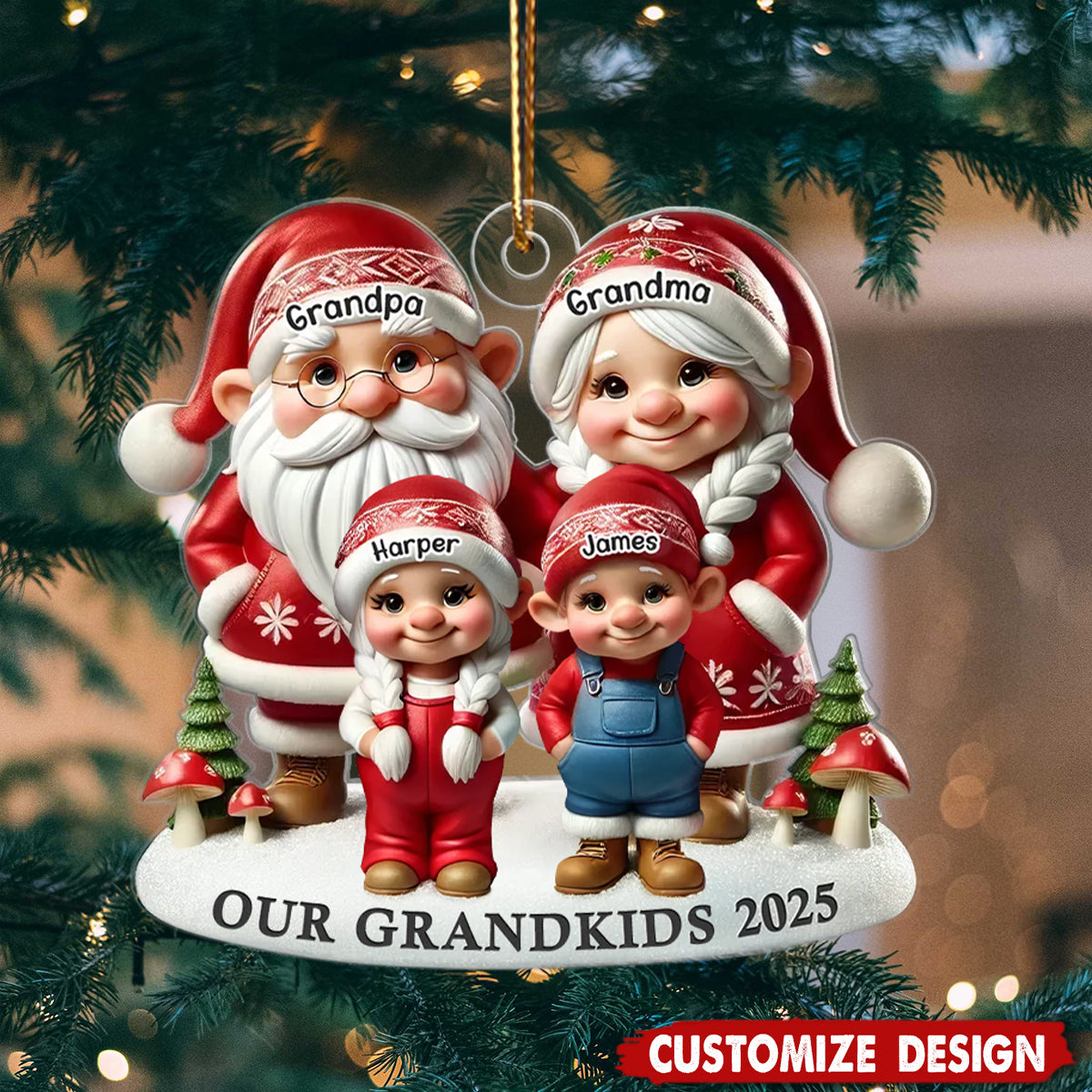 Custom Family Ornament - Celebrate Grandma, Grandpa, Mom, Dad & Lovely Kids