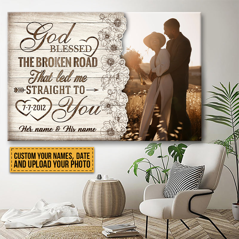 Personalized Couple's Canvas: 'God Blessed The Broken Road' Anniversary Gift