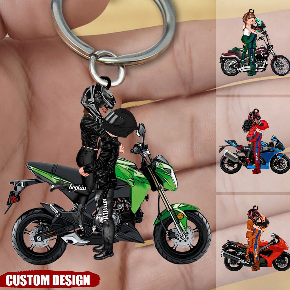 Heartfelt Personalized Motorcycle Couple Keychain - Unique Gift for Lovers