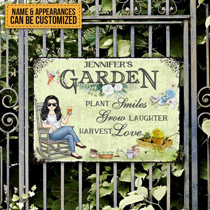 Plant Smiles Grow Laughter Harvest Love - Personalized Custom Classic Garden Metal Signs