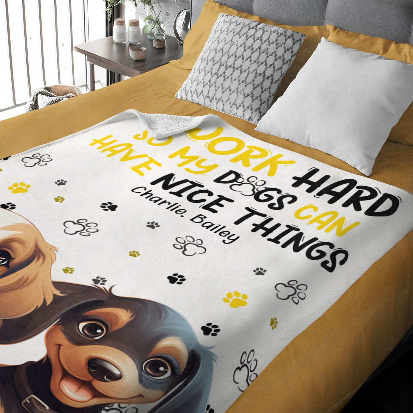 Personalized Dog Lover Blanket: 'I Work Hard So My Dog Can Have Nice Things' Gift