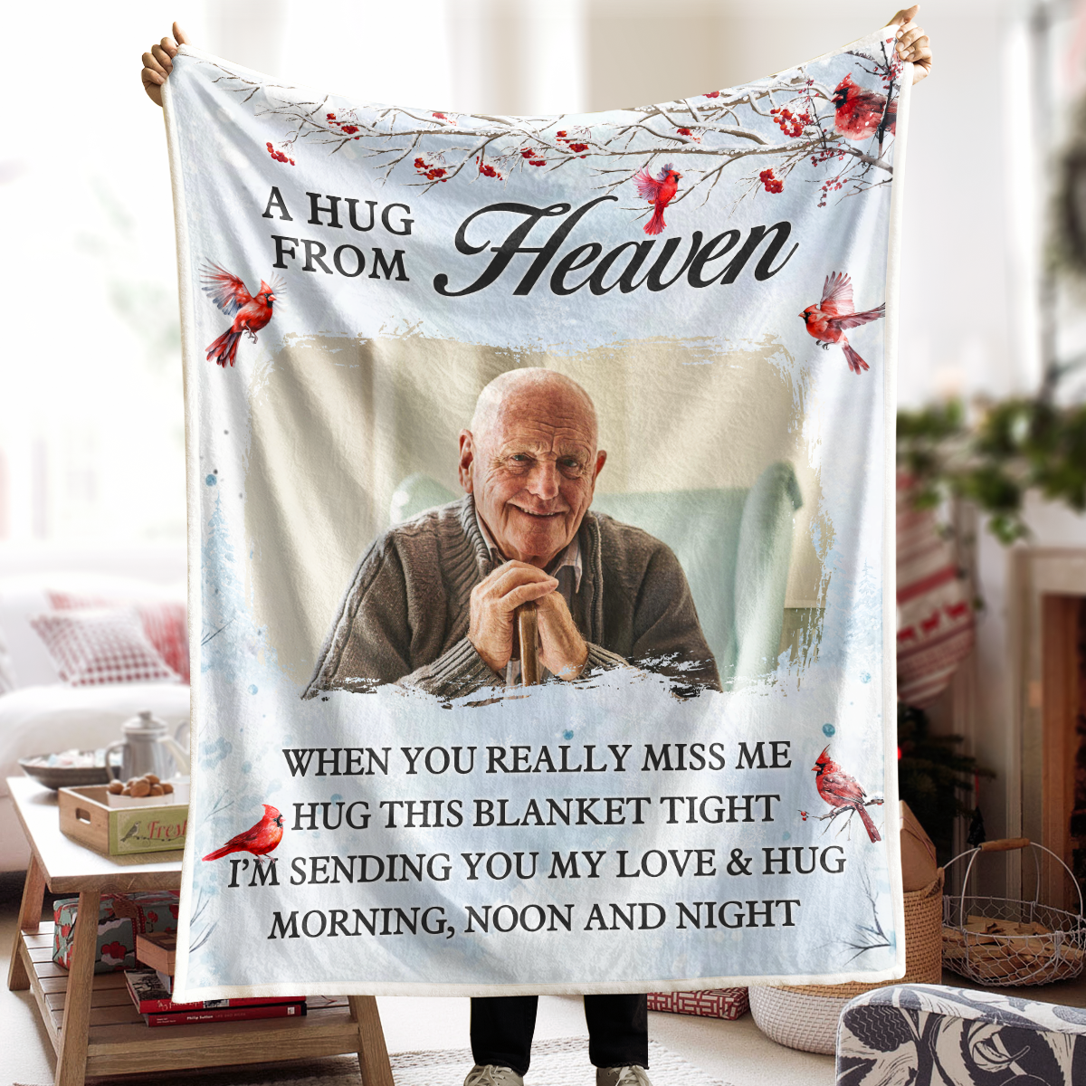 Personalized Photo Blanket: 'A Hug From Heaven' Memorial For Loved One Gift for Loved Ones
