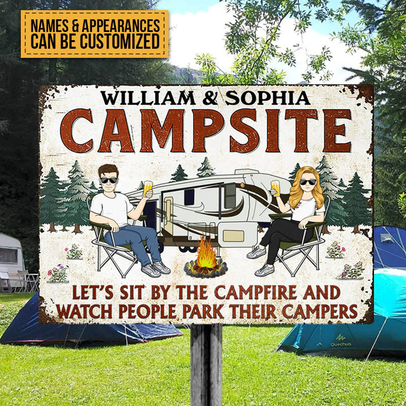 Custom Couple's Camping Sign: Let's Sit By The Campfire & Watch Campers
