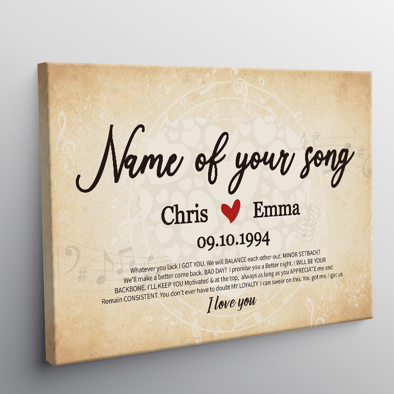 Personalized 'Whatever You Lack I Got You' Song Art Canvas for Couples