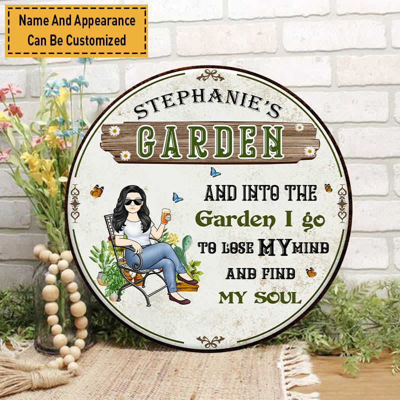 Custom Garden Sign: "Into The Garden I Go" Personalized Wood Art for Gardeners