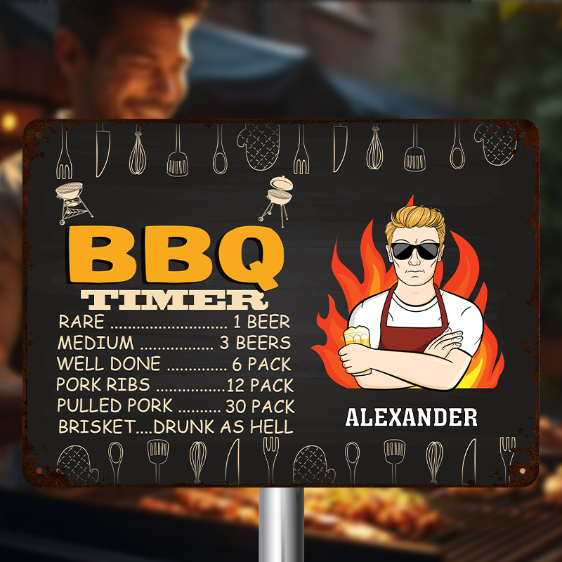 Custom BBQ Timer Metal Sign: Funny Gift for Dads & Grill Masters